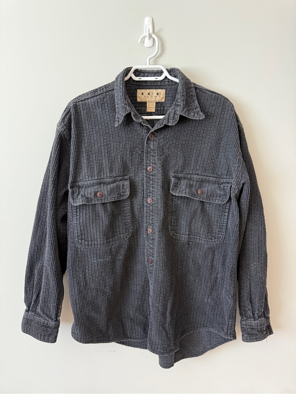 Vintage Y2K 90s ICE Charcoal Corduroy Button-Front Shirt Men’s Large